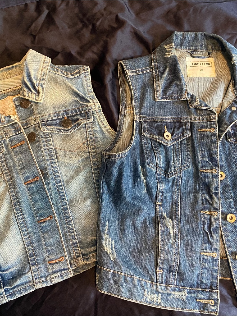 Women's Sleeveless Distressed Denim Vest - Blue